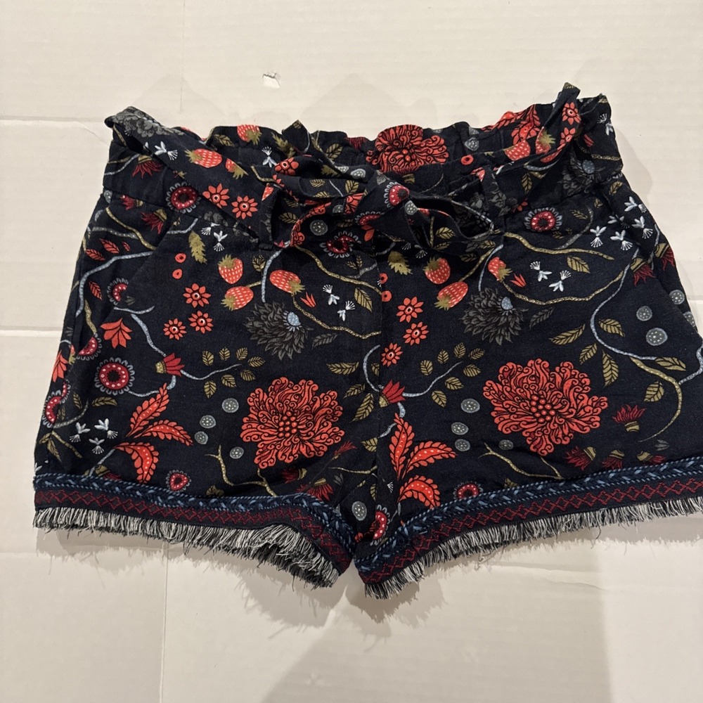 Loft Womens XS Pull-On Shorts Bright Floral Fruit Elastic Waist Linen Viscose